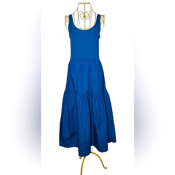 NWT J. Crew Factory Blue Tiered Knit Mixy Midi Dress with Pockets, Size XS - Picture 5 of 14